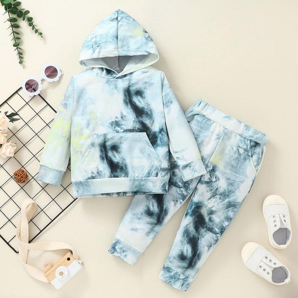 

clothing sets autumn sports suit for kids born infant baby boy tie-dye hodded sweatshirt pullove +pants outfits set, White