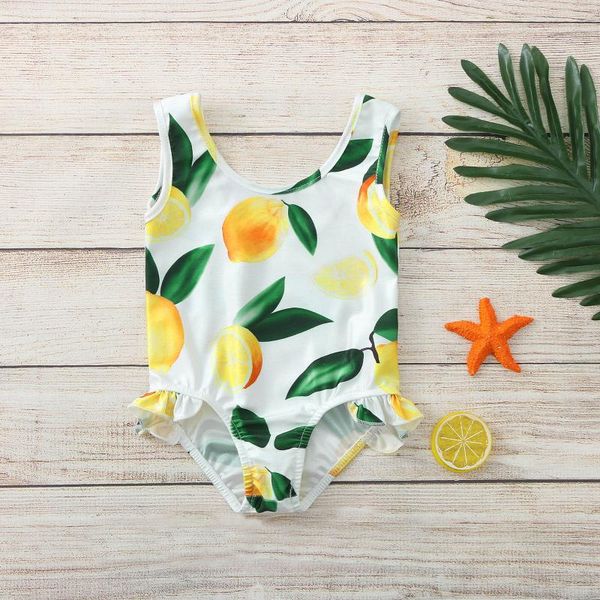 

one-pieces kids baby girl bikini set swimwear bathing suit toddler girls one piece lemon printed ruffles swimsuit clothes, Black
