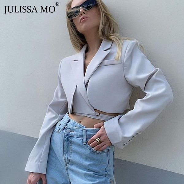 

women's suits & blazers julissa mo fashion long sleeve bandage slim blazer women 2021 autumn double layer short jacket femme notched co, White;black