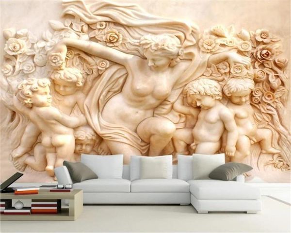 

wallpapers 3d wallpaper on a wall custom po mural hd luxury villa european angel cupid relief living room bedroom silk