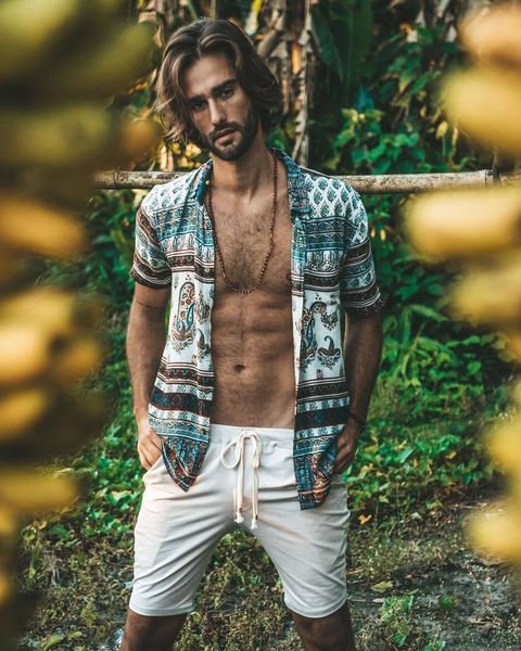 

boutique fashion shirt hawaiian print men's beach, White;black