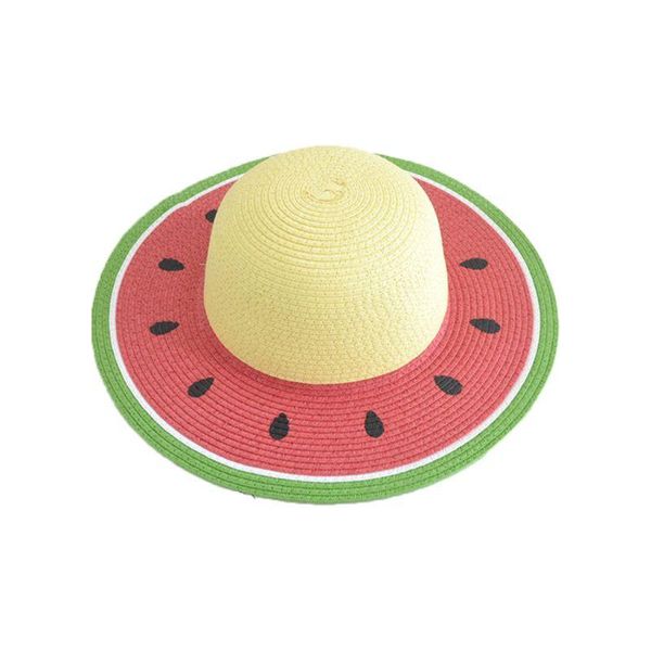 Breite Rand Hüte Erwachsene Kind Sommer Stroh Sonnenvisier Hut Farbe Block Wassermelone Form Familie Runde Top UV Protection Beach Eimer Cap Wi