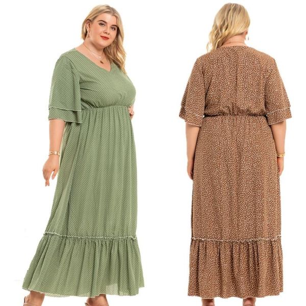 

plus size dresses boho print maxi long dress women's summer v neck short sleeve elastic waist vacation casual swing, Black