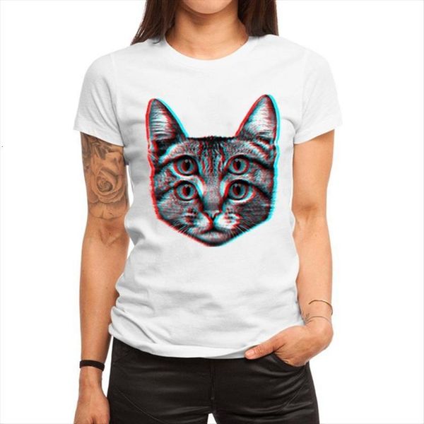

funny visual error cat print womens t shirts summer kawaii cartoon harajuku 90s graphic female short, White