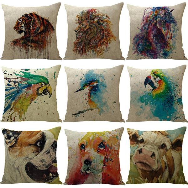 

cushion/decorative pillow watercolor oil painting animal printed cushion cover 45*45cm cotton linen covers sofa cushions cases 0549