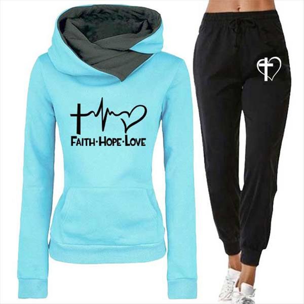 

fashion friends print hoodie womenpant set sportwear suit casual sweatshirt 2 pcs sets splice tracksuit length trousers, White