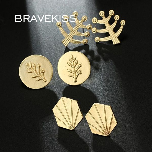 Stud Bravekiss Geometric Gust Grening Orecchini in metallo oro Gioielli semplici per donne donne Brincos 2021 BPE1389