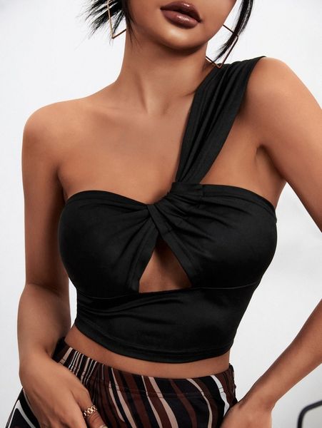 

one shoulder cut out crop 796k#, White