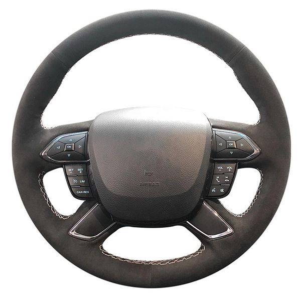 

steering wheel covers black suede hand-stitched car cover for taurus 2021