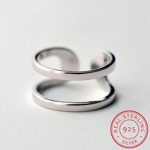 

cluster rings minimalist geometric double line adjustable ring genuine 925 sterling silver trendy fine jewelry for charm women bijoux, Golden;silver