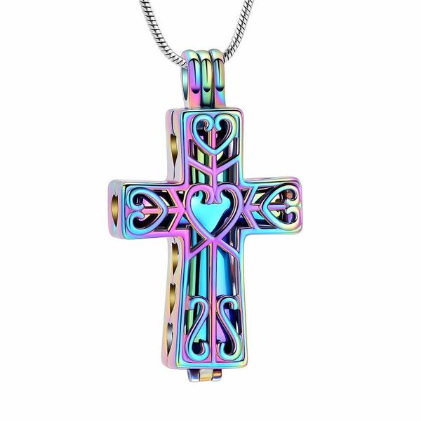

chains cremation jewelry for ashes women men urn pendant necklace with hollow cross jar keepsake, Silver