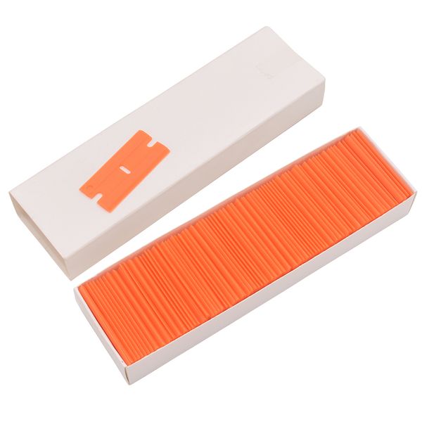 Arancione 100 pezzi pacchetto doppio taglio di plastica lama di rasoio finestra vetro raschietto pulito fibra di carbonio avvolgimento vinile adesivo avvolgente tergipavimento