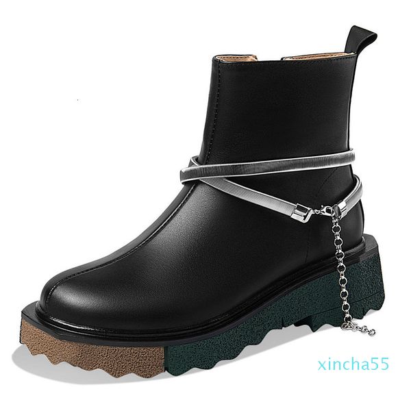 

boots ins fashion ankle cow leather autumn women shoes round toe square med heel winter short snown 34-41, Black