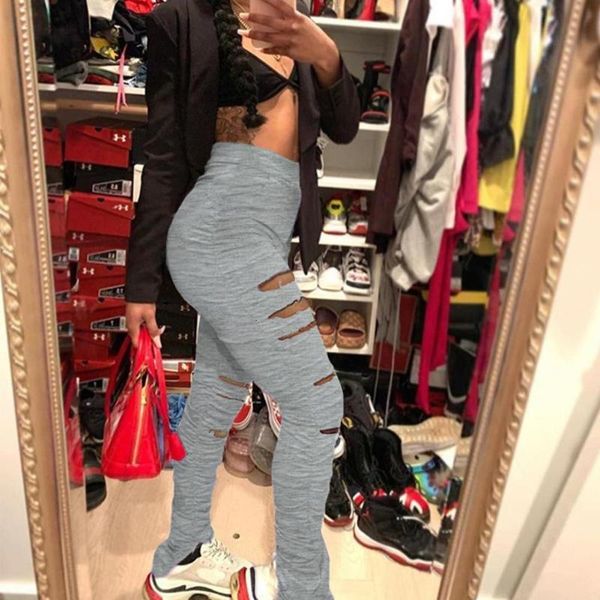 

women's & capris women sporty high waist stacked sweatpants ripped holes fitness ruched slit hem ruffled pants trousers female np9g, Black;white