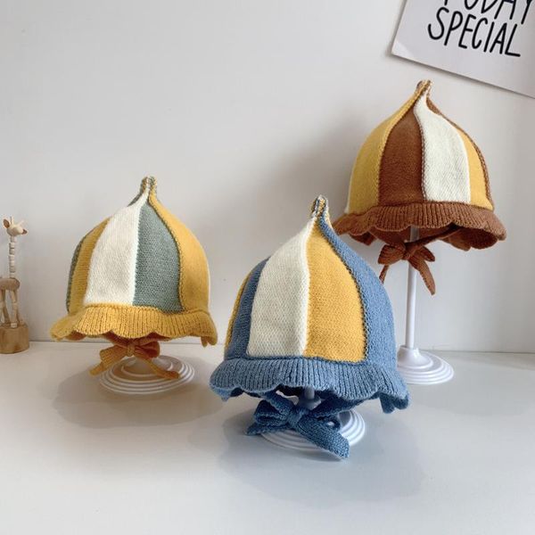 

caps & hats 0-3y winter baby hat children's warm knitted stitching color accessories girls boys beanie children toddler, Yellow