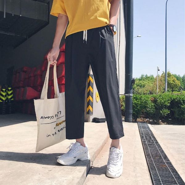 

zogaa men's straight-leg pants ankle-length korean style casual loose long male wide leg joggers straight trousers, Black