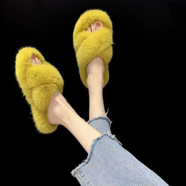 

slippers winter women's house artificial fur fashion warmshoesflatbottomwomen'sslipperscomfortablehomehairycottonshoeslarge size, Black
