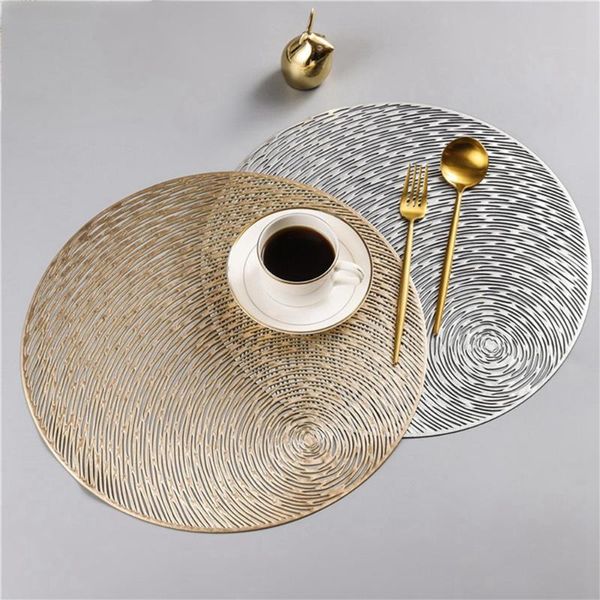 

mats & pads gold round placemats kitchen pvc for dining tables drink coasters set coffee cup pad el restaurant 1pcs
