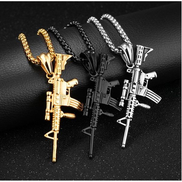 

chains 2021 military fan accessories fashion titanium steel submachine gun pendant necklace men hanging chain jewelry, Silver