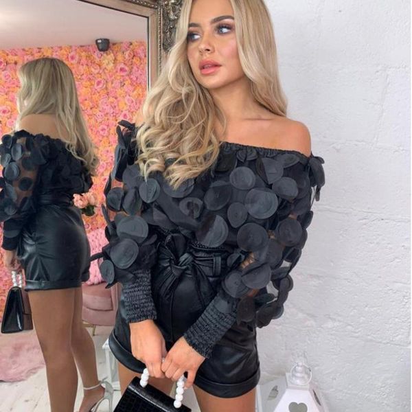

off shoulder womens and blouses 2021 mesh sheer puff sleeve summer 3d flower vintage white women shirt blouse women's & shirts