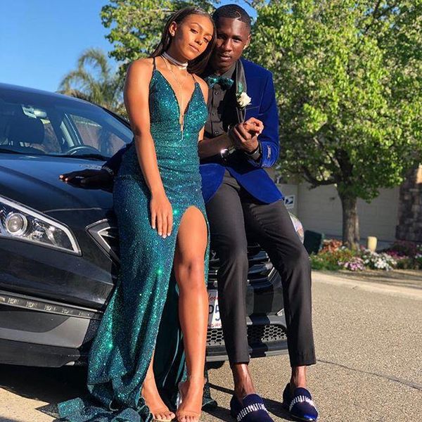 

party dresses fatapaese slit mermaid green prom 2021 full sequined african black girls long formal evening gowns vestido, White;black