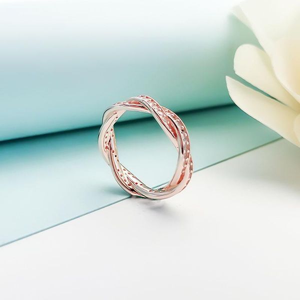 

cluster rings 100% 925 silver rose gold wheel of originality woven line ring for women wedding party gift fashion jewelry, Golden;silver