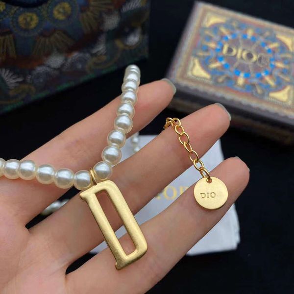 

luxury designer fashion necklace ijia 21 letter pendant pearl female d net red same temperament style, Red;brown