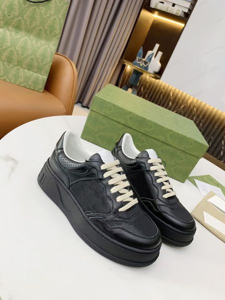 

luxury designers shoes style trainer 4cm thick bottom genuine leather casual shoe women outdoor sneakers platform sneaker fashion, Black