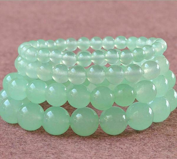 

6/ 8/10/12/14mm light green jade gemstone round beads stretch bracelet 7.5", Black