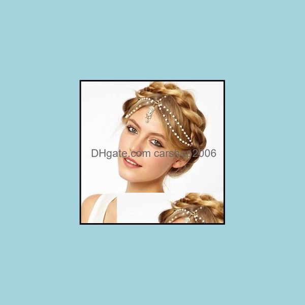 

hair jewelry jewelrybohemian pearl rhinestone band national style metal head gold tone headband chain forehead dance headbands drop delivery, Silver