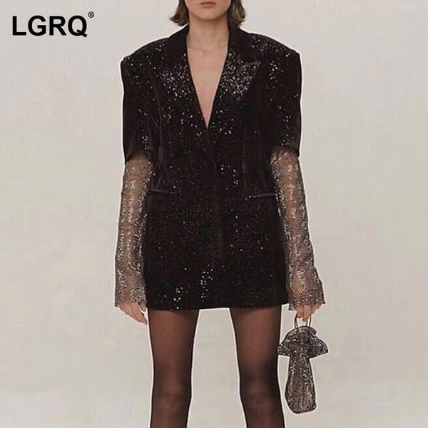 

women's jackets [lgrq] black mesh drilling notched neck long sleeve sheath cot fashion tide autumn winter 2021 19d1897, Black;brown