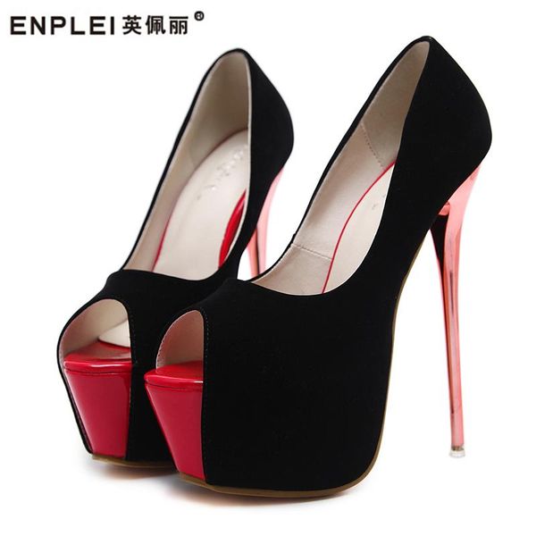 

dress shoes enplei spring autumn woman peep toe pumps designer platform stiletto female valentine height of heel 16cm, Black