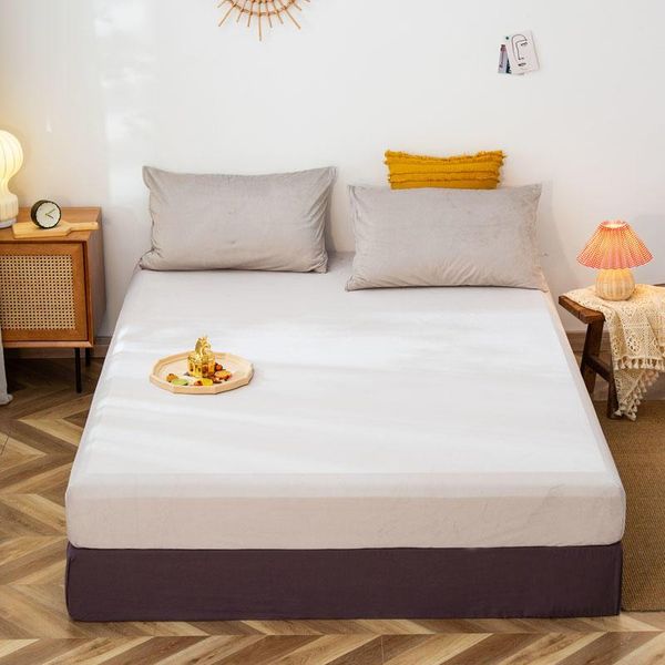 

sheets & sets 1 pc coral fleece bed cover with elastic queen king size bedding light grey plain dyed solid color sheet drap lit 2 places