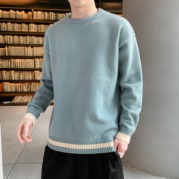 

sweater knit men's clothing autumn and winter t shirt thickened round neck pullover jacquard baseline fashion, White;black