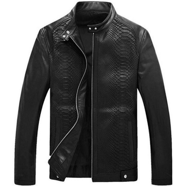 

men's leather & faux 2021 male genuine sheepskin python jacket, Black