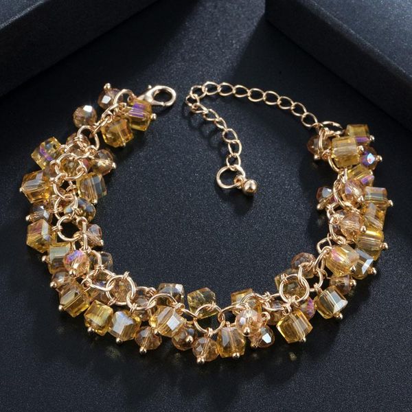 

charm bracelets minhin fashion diy crystal bead for women handmade gold chain bracelet femme jewelry, Golden;silver