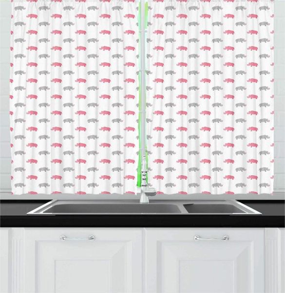 

curtain & drapes pink grey white animal kitchen curtains watercolor style savannah motif childish animals design repetition window
