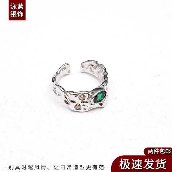 

factory wholesale new women's s 925 sterling silver inlaid with green zircon open ring full body sterling silver ring