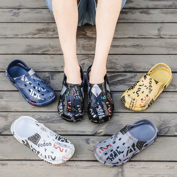 

new spring summer slippers men slides sandals garden flat shoes beach indoor outdoor eva street graffiti cozy wading, Black