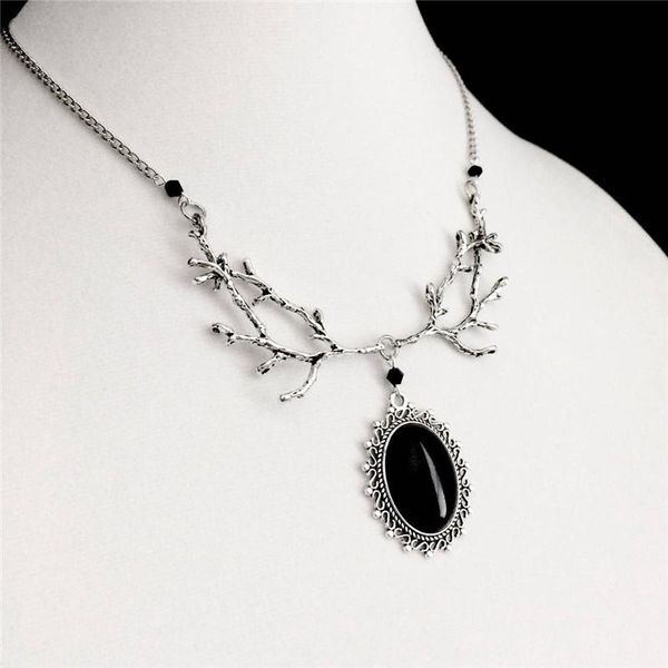 

pendant necklaces fashion gothic black cameo necklace, branch witchy jewelry, forest victorian gothic,moon jewelry, Silver