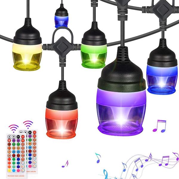 Strings Outdoor-Lichterketten, LED-Lampe, 12 m, wasserdicht, zum Aufhängen auf der Terrasse, mit 14 dimmbaren RGB-Glühbirnen