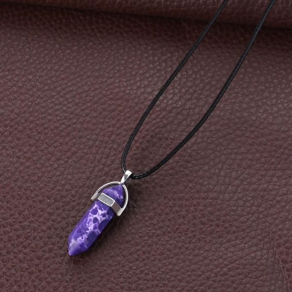 

pendant necklaces hexagonal crystal stone necklace with wax rope for, Silver