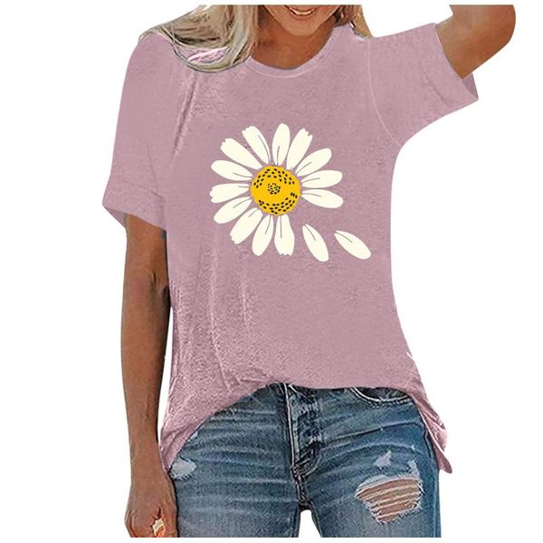 

women's t-shirt fashion daisy print women 2021 summer tees cotton casual t shirt harajuku o-neck short sleeve loose, White