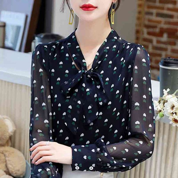 

fashion woman blouses women clothes bow v-neck dot chiffon blouse shirt ladies long sleeve blouse women blusas c961 210426, White