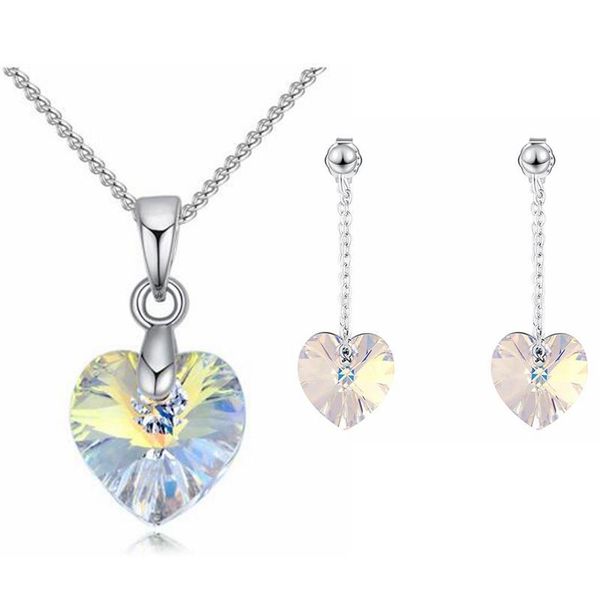 

earrings & necklace mini pendant heart-shaped women and girls jewelry accessories embellished with crystals from, Silver