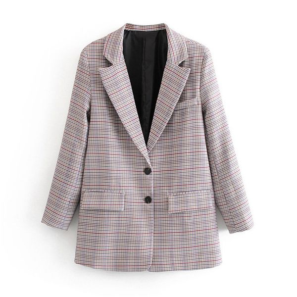 

women retro plaid double breasted suit jacket office ladies blazer pockets work design wear 210430, White;black