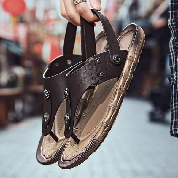 

outdoor men's casual sandals breathable and lightweight flip-flops women's sandy beach shoes flip flops soft bottom, Black