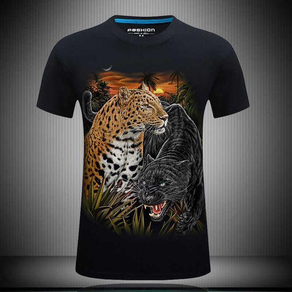 

men's t-shirts summer leopard lion 3d short sleeve personalized, White;black