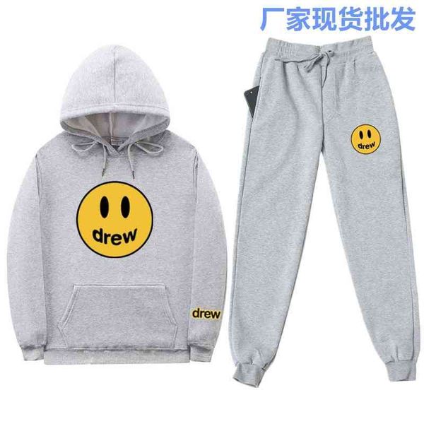 

justin bieber drew smiley face hoodie and pants set unisex, Black