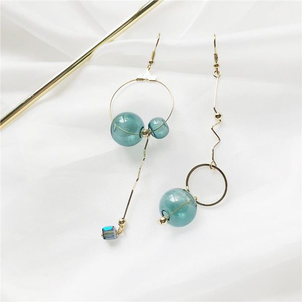 

dangle & chandelier original design vintage dark green glass ball circle long earrings for women 2021 artsy asymmetric bubble korean, Silver